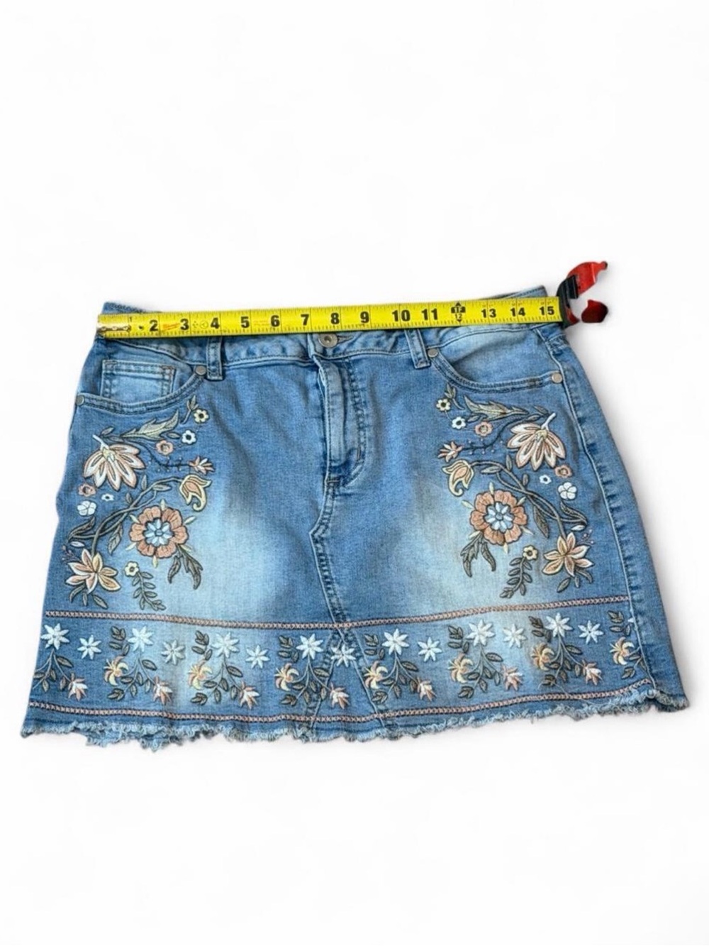 Altar’d State Embroidered Floral Denim Mini Skirt Medium Boho Cottagecore Y2K - Picture 3 of 7